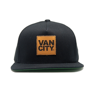 Casquette snapback 5 panneaux en cuir noir - Noir